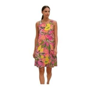 Pappagallo Tropical Pink Gwen Peachy Keen Print Shift Mini Dress M